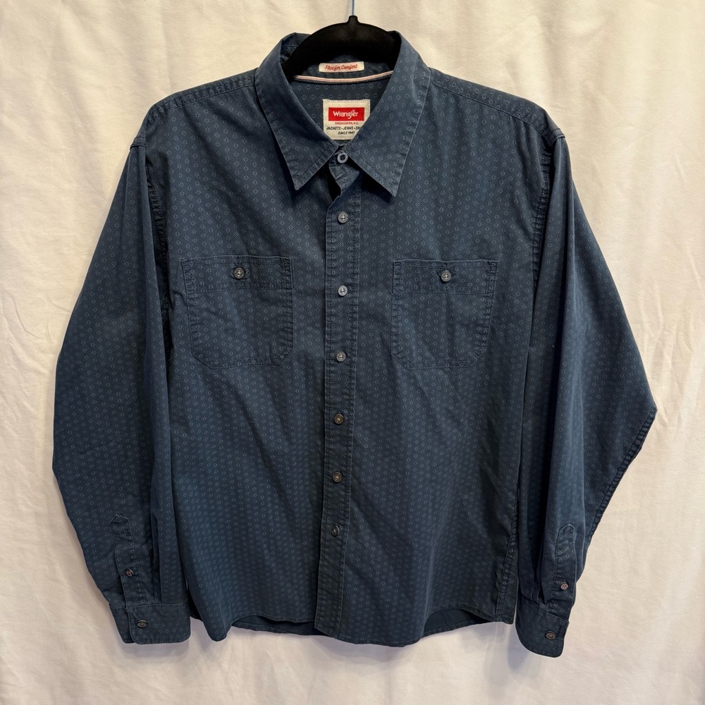 Wrangler Flex for Comfort Cotton M Long Sleeve Button Front Shirt Microprint